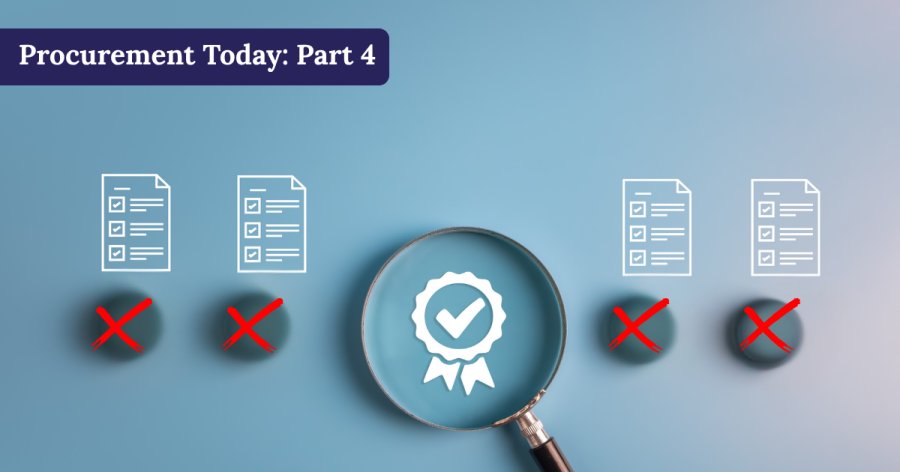 Blue background with four checklists and crosses under, in the middle, theres a rosette graphic to indicate a winner, this is  being used to show the deselection process