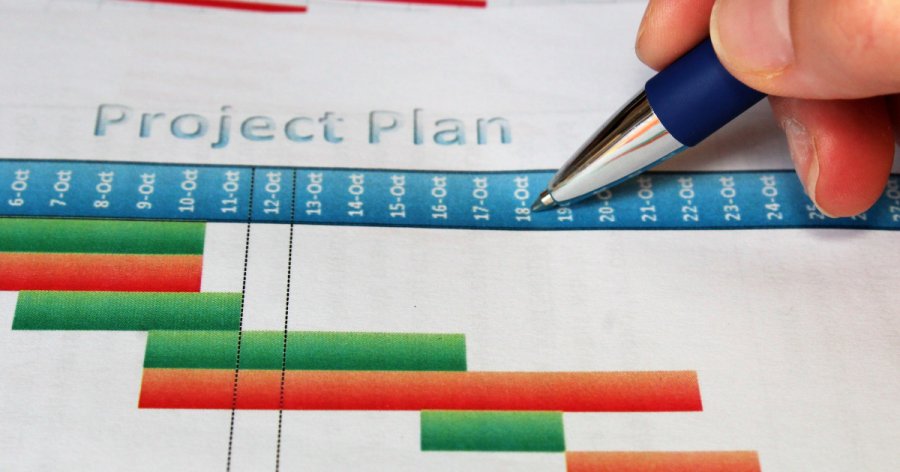 A paper gantt chart used to depict tender deadlines slipping